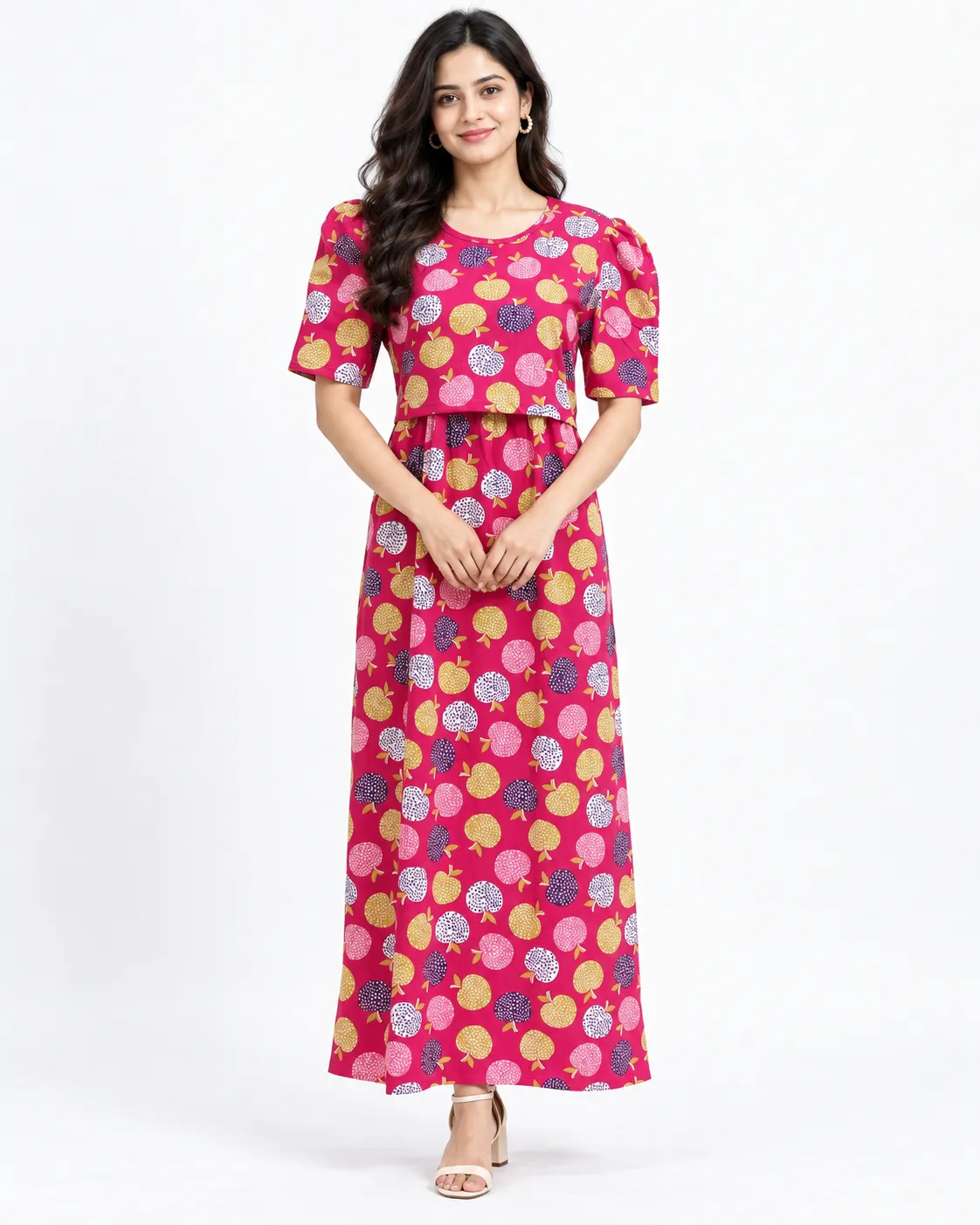 Apple Puff sleeves Zipless Feeding Loungewear – Full Length 52 Inches
