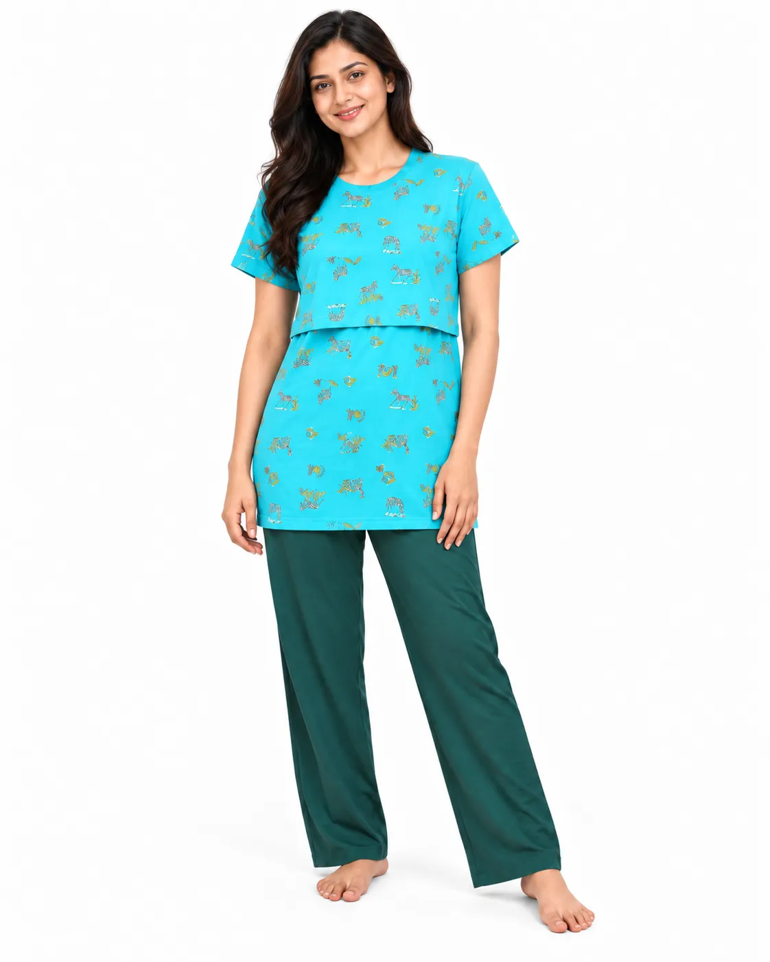 Blue Horse Feeding T-Shirt with Palazzo Pant