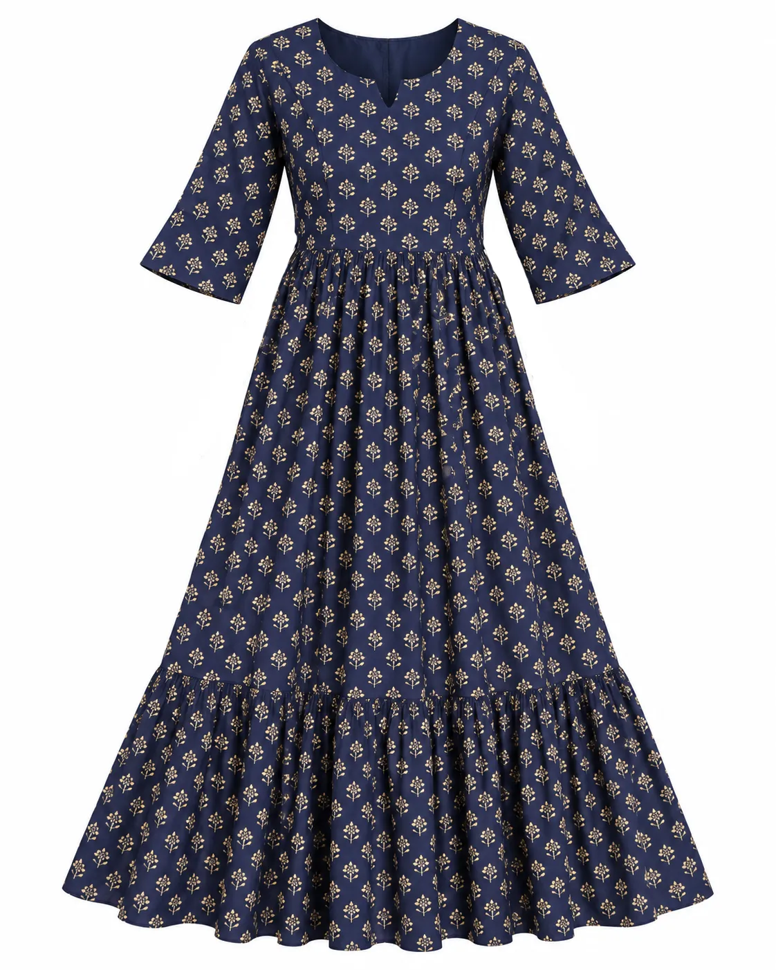 Blue Petal Maternity Maxi Full Length - Jaipur Cotton 3/4th Sleeves