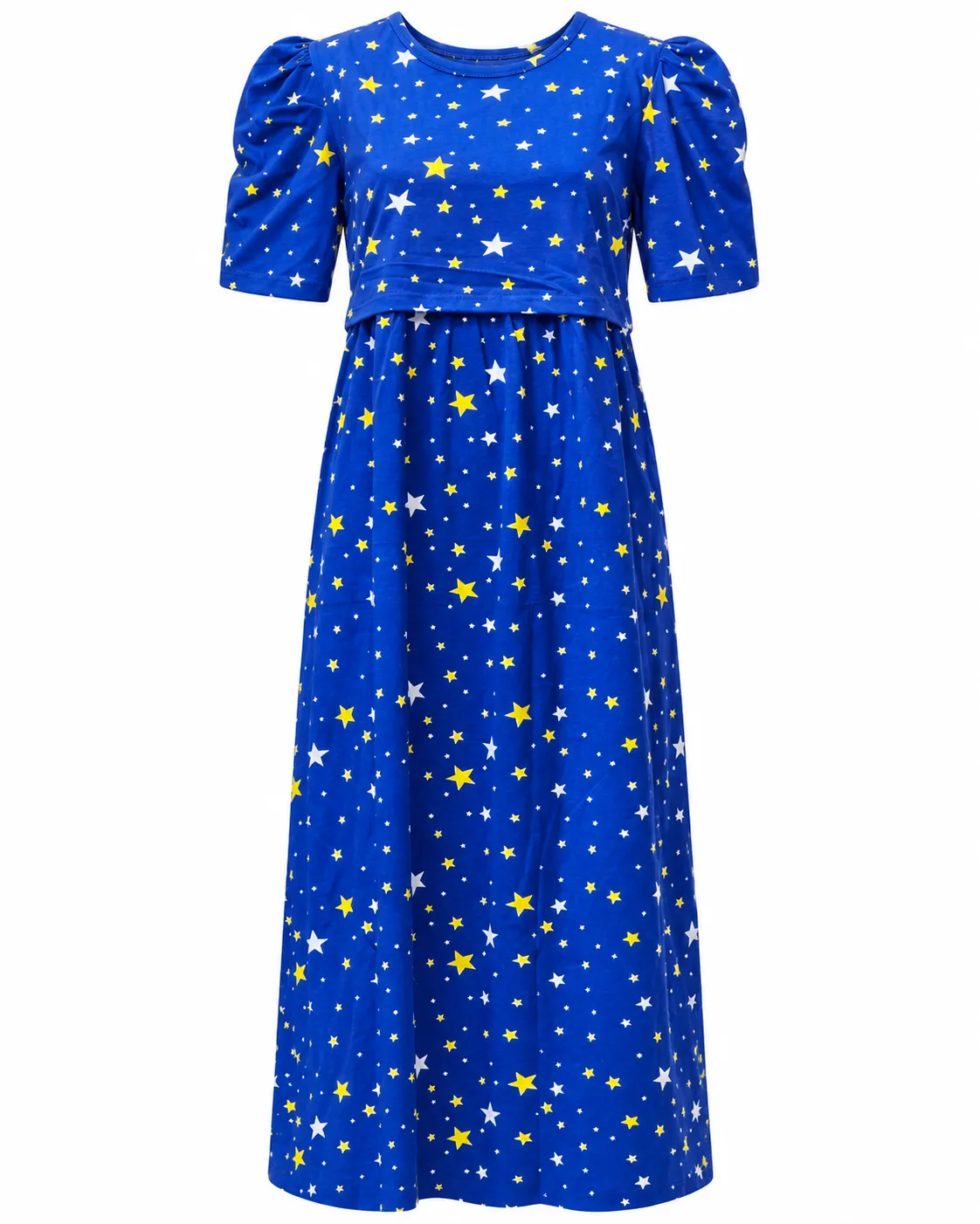 Blue Star Puff Sleeves Zipless Feeding Loungewear – Full Length 52 Inches