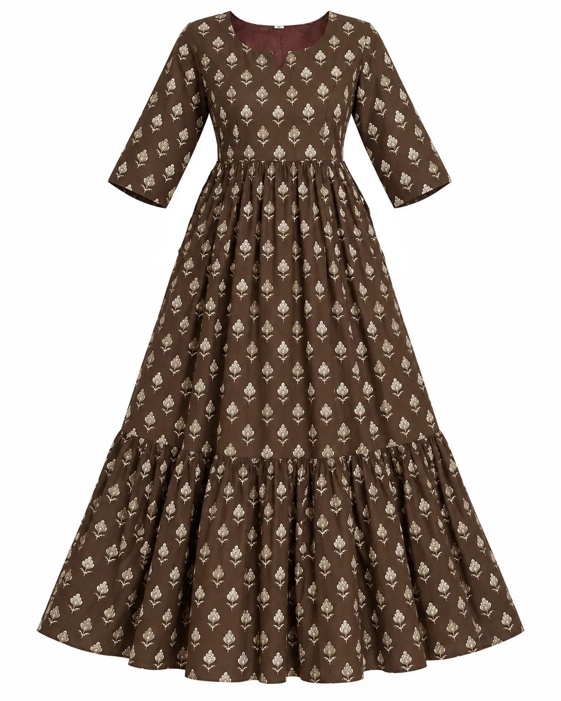 Brown Blossom Maternity Maxi Full Length Jaipur Cotton 3/4th Sleeves