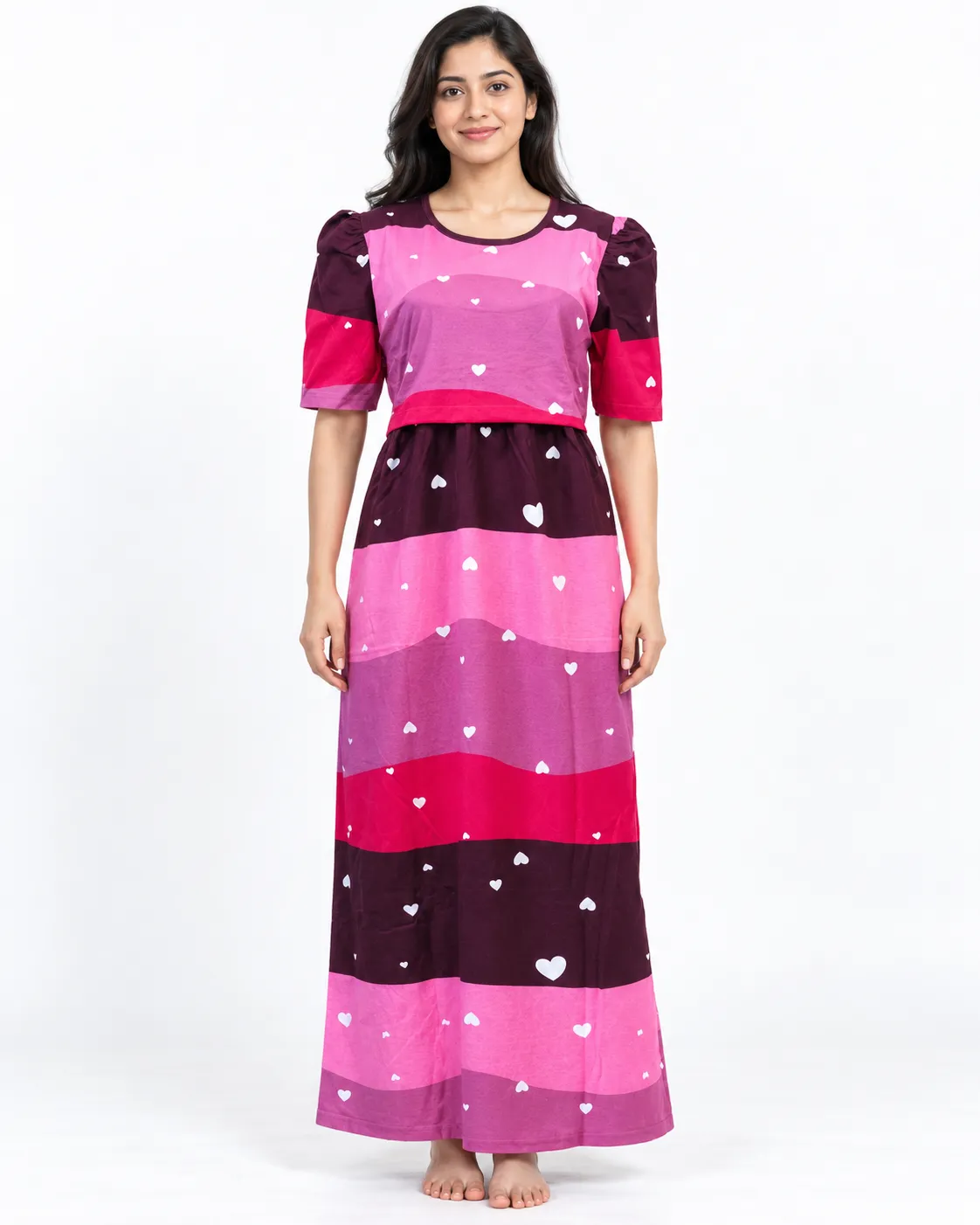 Cake Puff Sleeves Zipless Feeding Loungewear – Full Length 52 Inches
