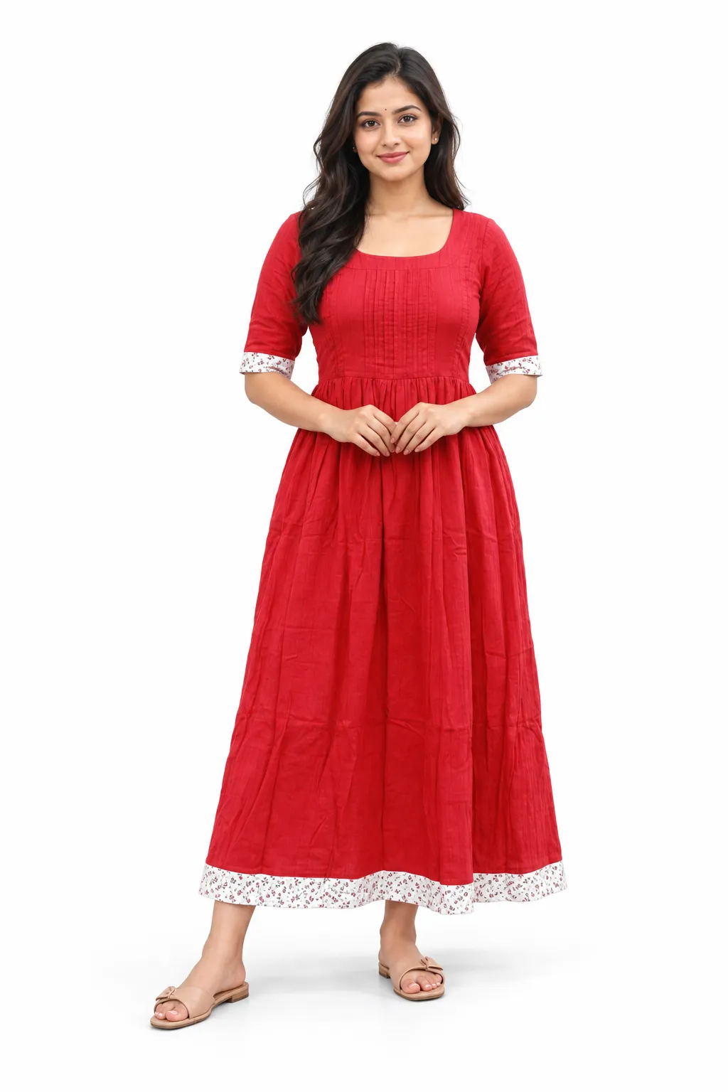 Premium Muslin - Feeding / Maternity Maxi / Gown - Cotton Lining / Double Side Zip - Cherry Red