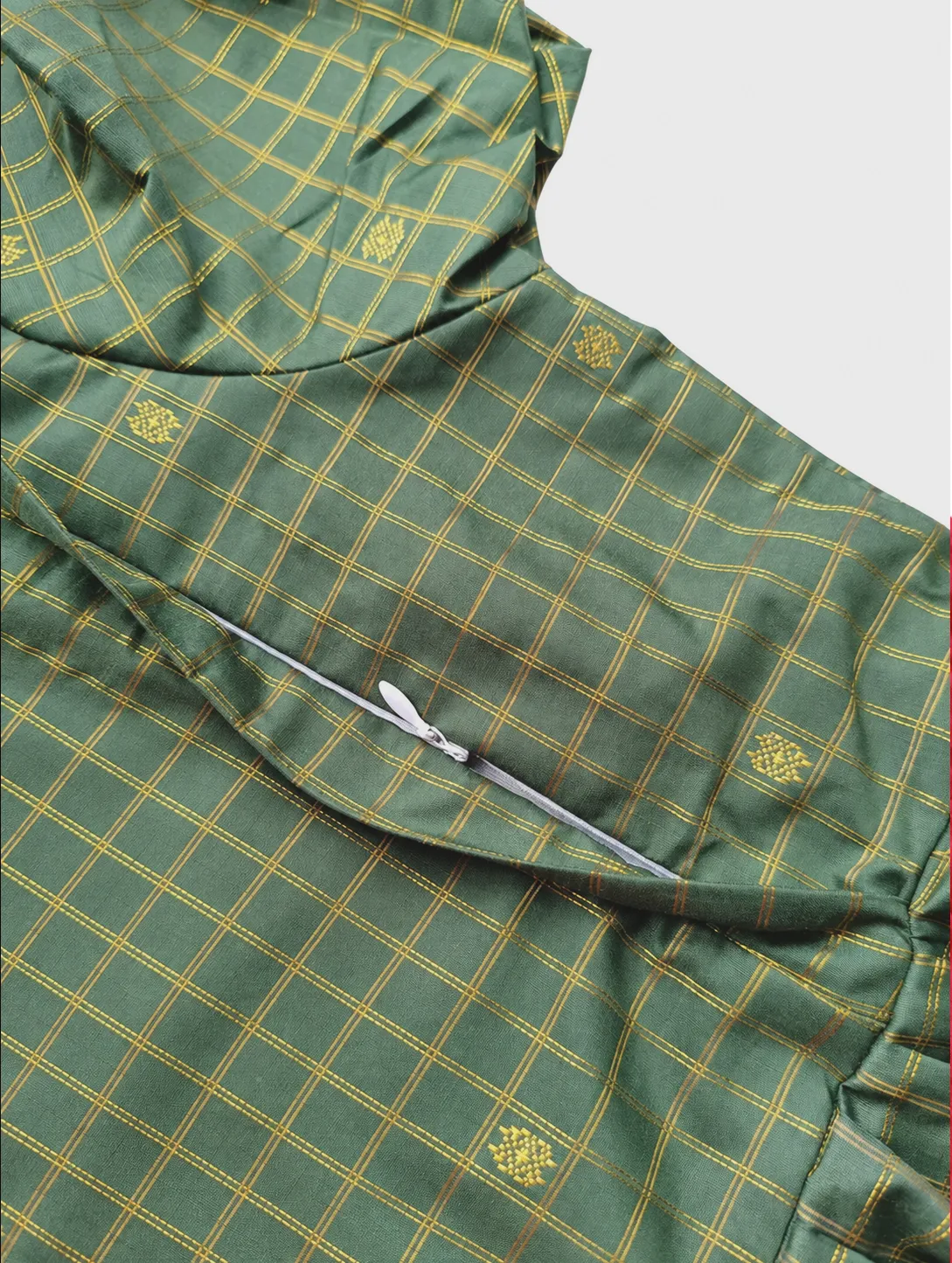 Raw silk Maternity Maxi / Gown - Festival Collection - Chettinad Green checks