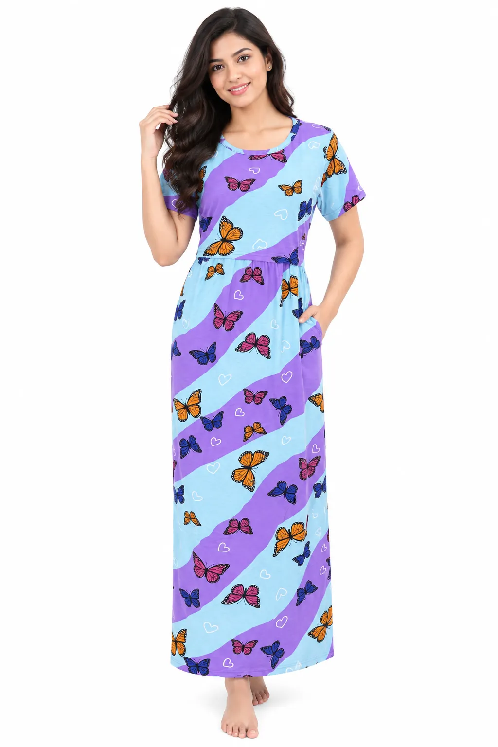Colourful butterfly  Zipless Feeding Loungewear – Full Length 51 Inches