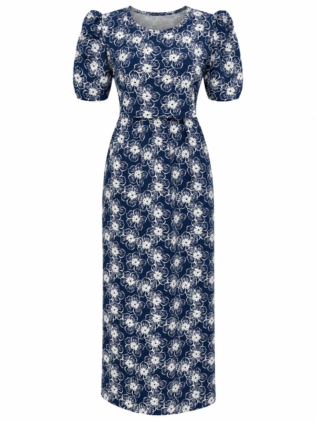 Electric Blue Puff sleeves Zipless Feeding Loungewear – Full Length 51 Inches