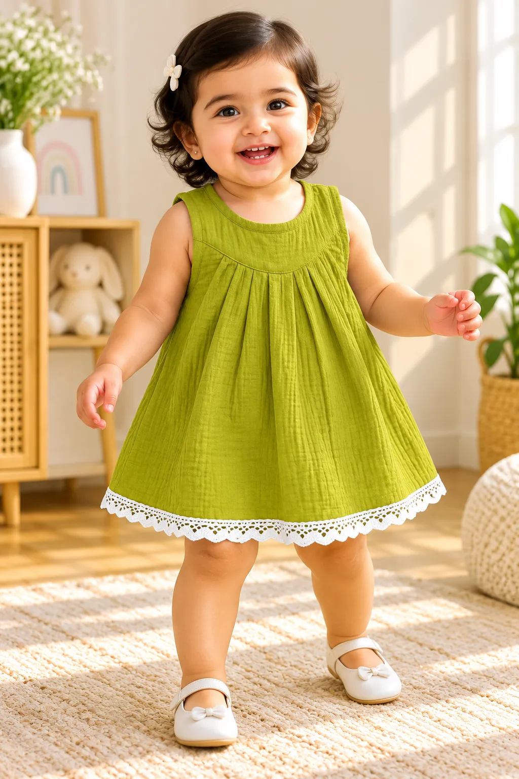 Green Muslin Zip Frock
