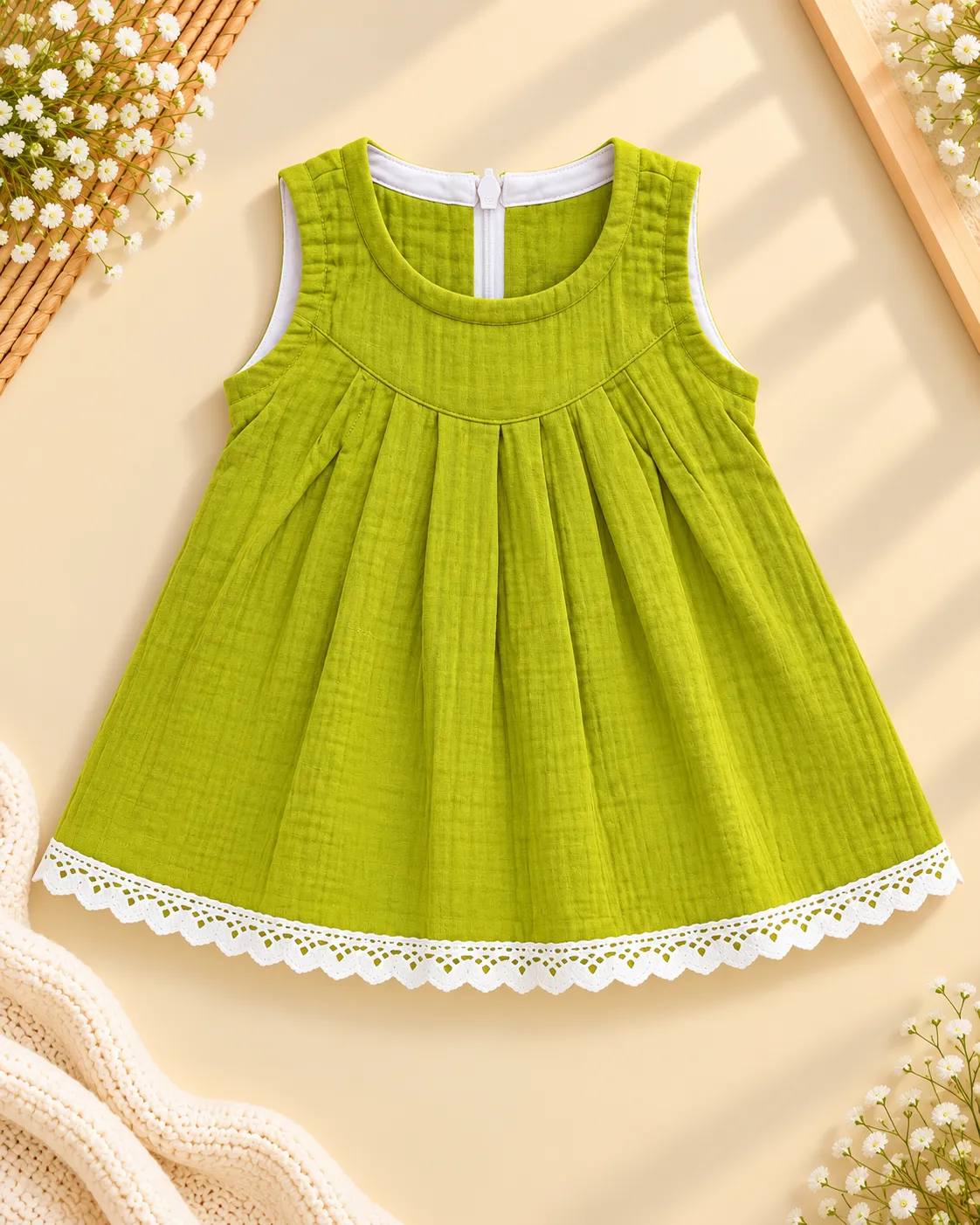 Green Muslin Zip Frock