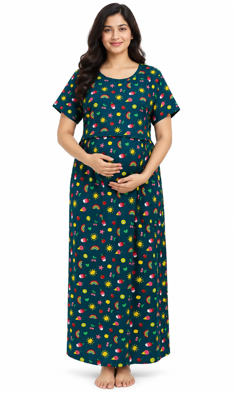 Green Rainbow Zipless Feeding Loungewear – Full Length 51 Inches