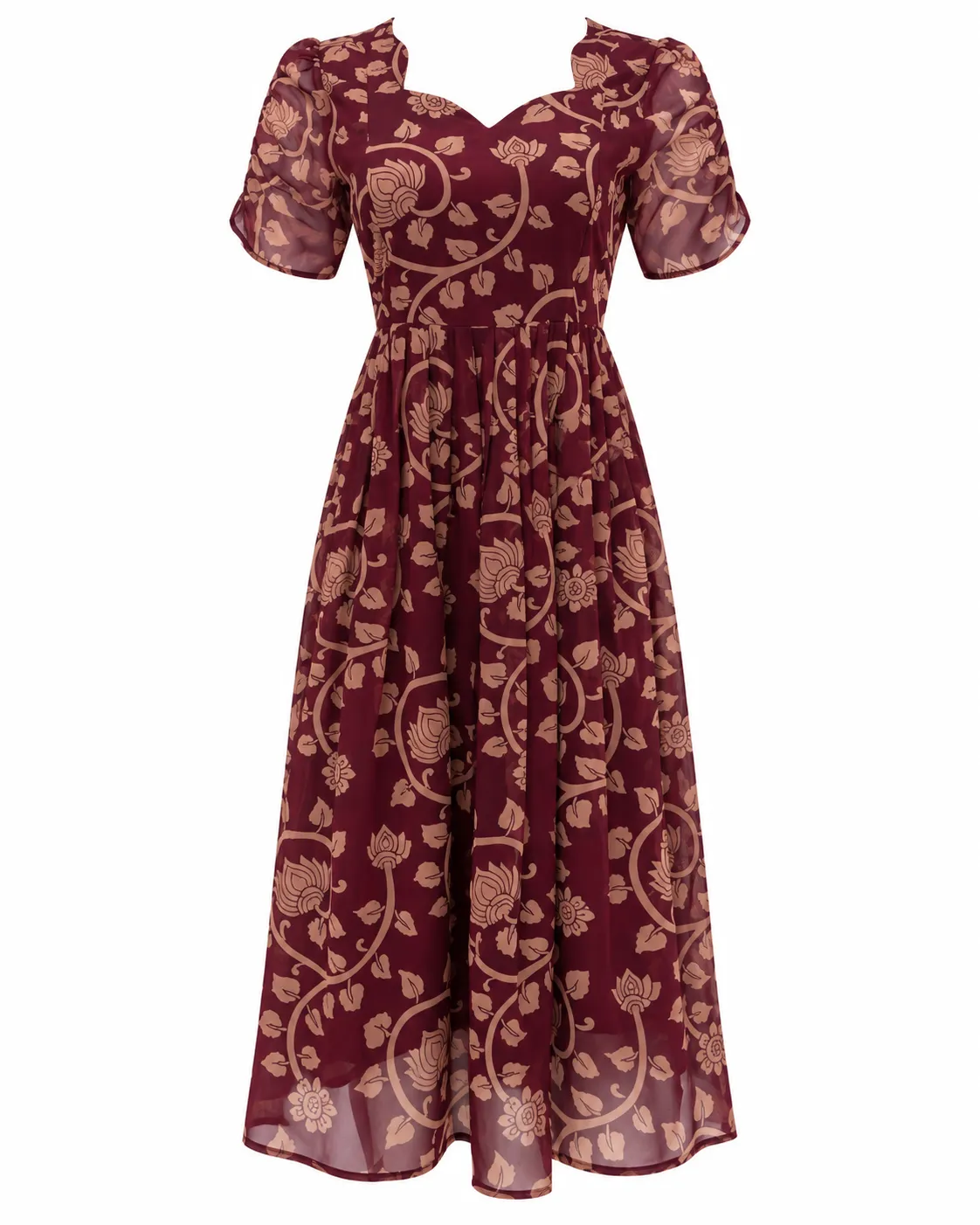 Maroon Floral Georgette Feeding Maxi Gathered Sleeve (invisible zips)