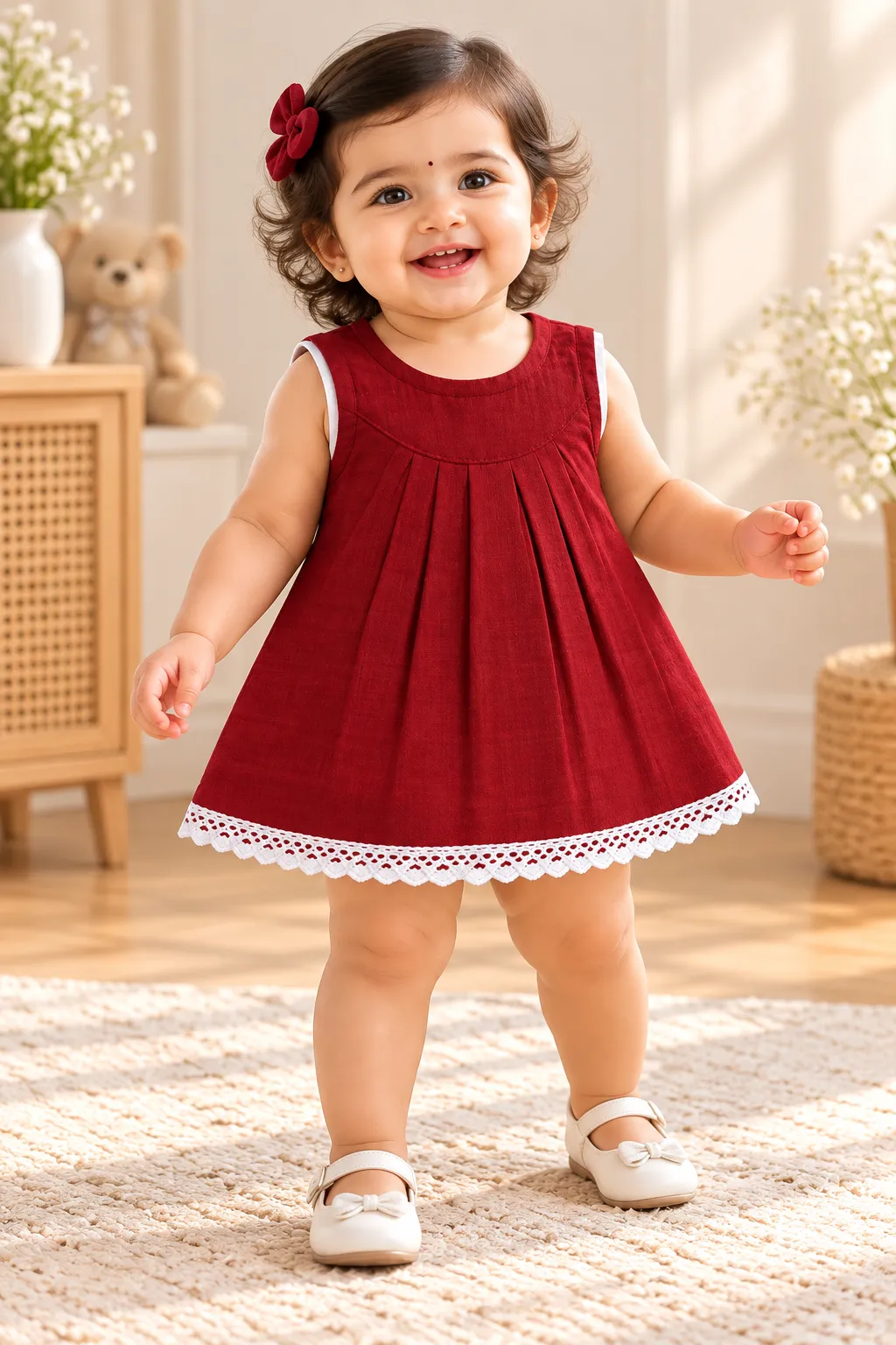 Maroon Muslin Zip Frock