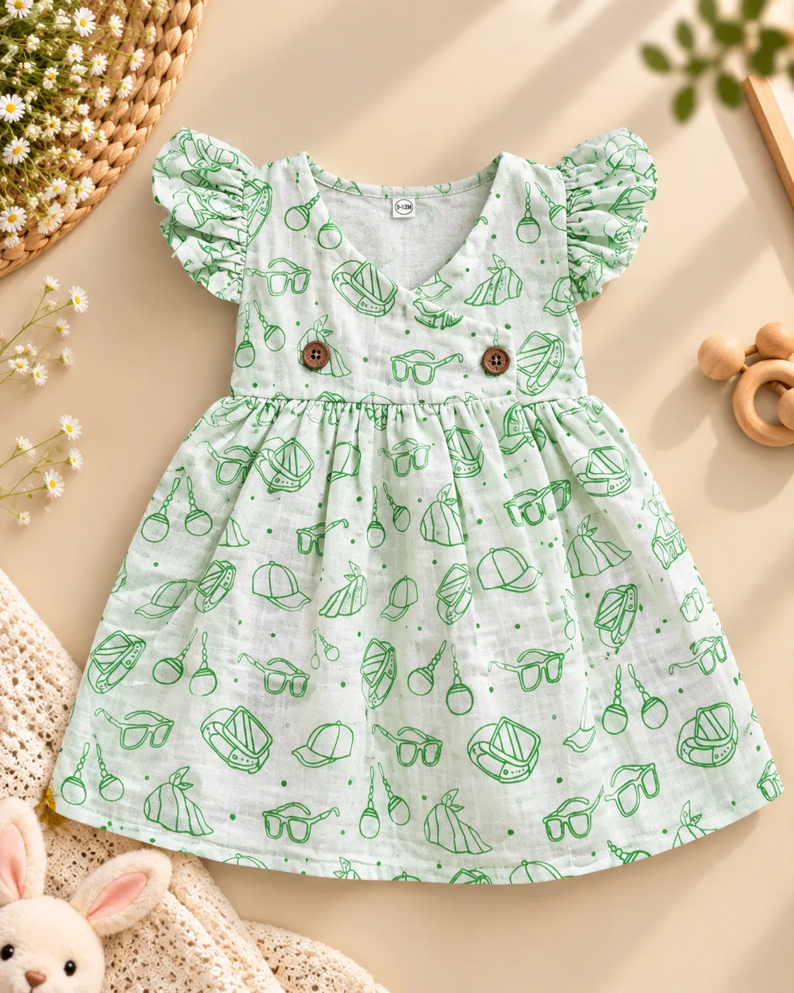 Mint Green Muslin Cross Over Frock