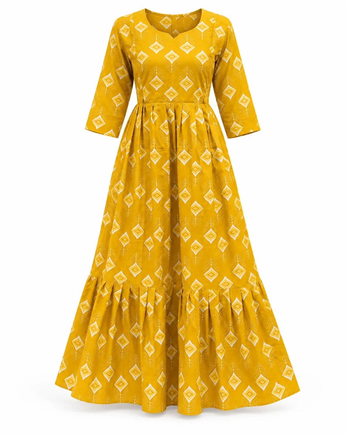 Mustard Maternity Maxi Full Length Jaipur Cotton 3/4th Sleeves
