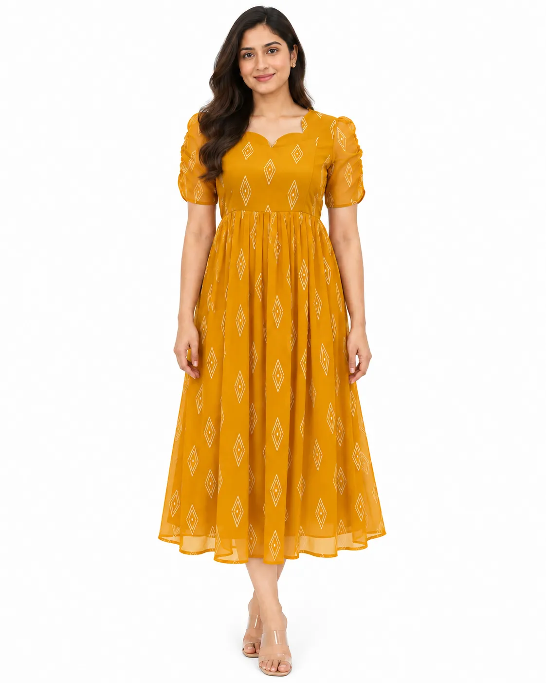 Mustard Yellow Georgette Feeding Maxi Gathered Sleeve (invisible zips)