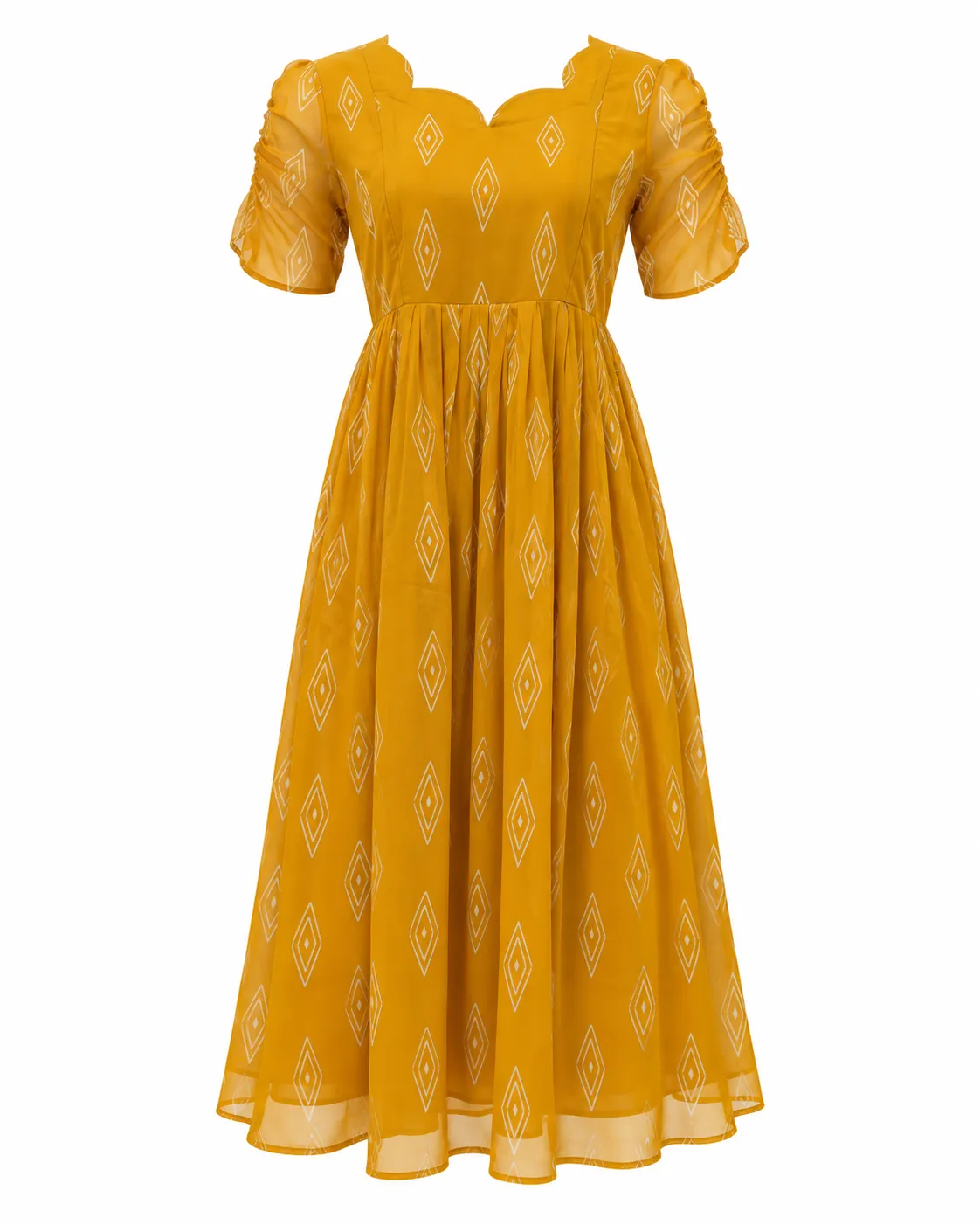 Mustard Yellow Georgette Feeding Maxi Gathered Sleeve (invisible zips)