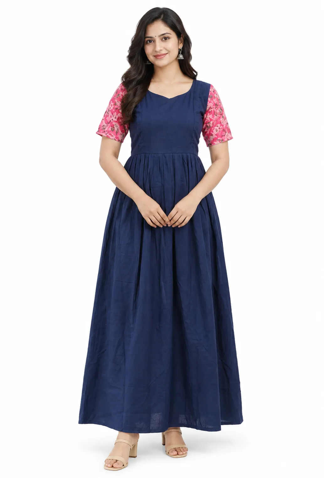 Soft Silk - Double Side Zip Maternity Maxi / Gown - Festival Collection - Full Cotton Lining - Navy Blue