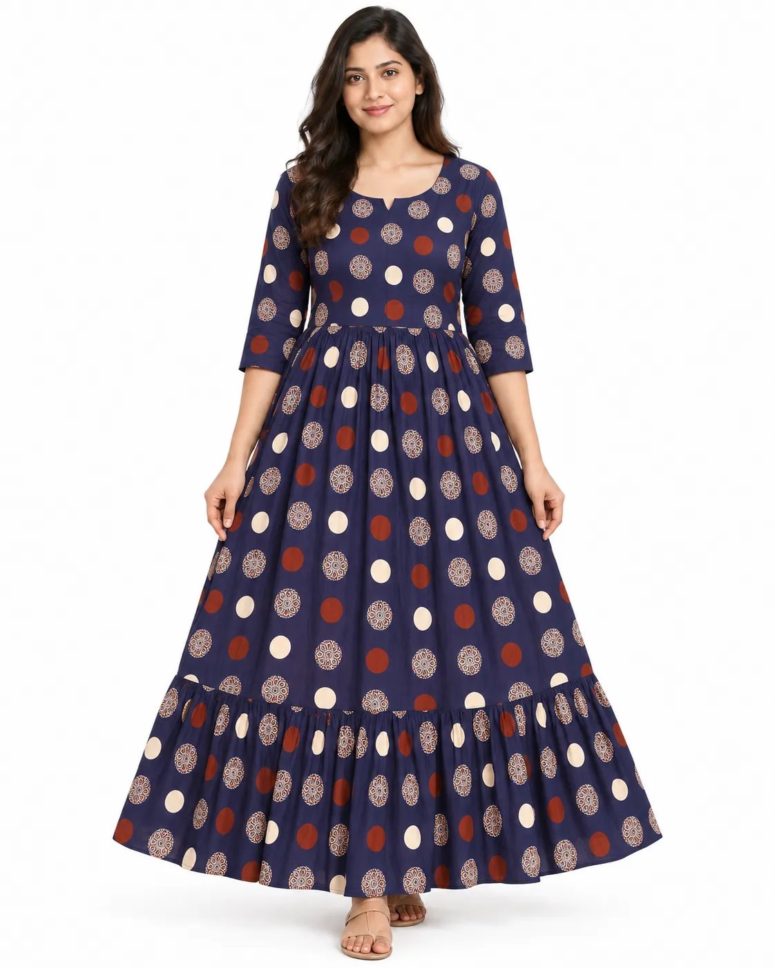 Navy Charm Maternity Maxi Full Length Jaipur Cotton 3/4th Sleeves
