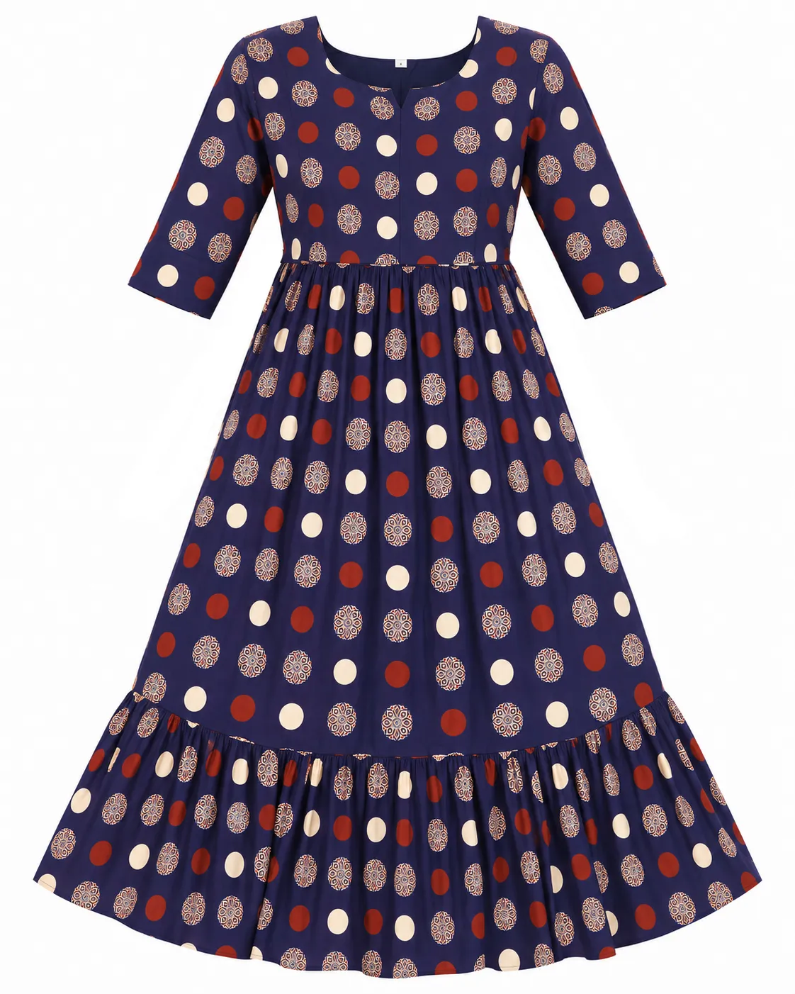 Navy Charm Maternity Maxi Full Length Jaipur Cotton 3/4th Sleeves