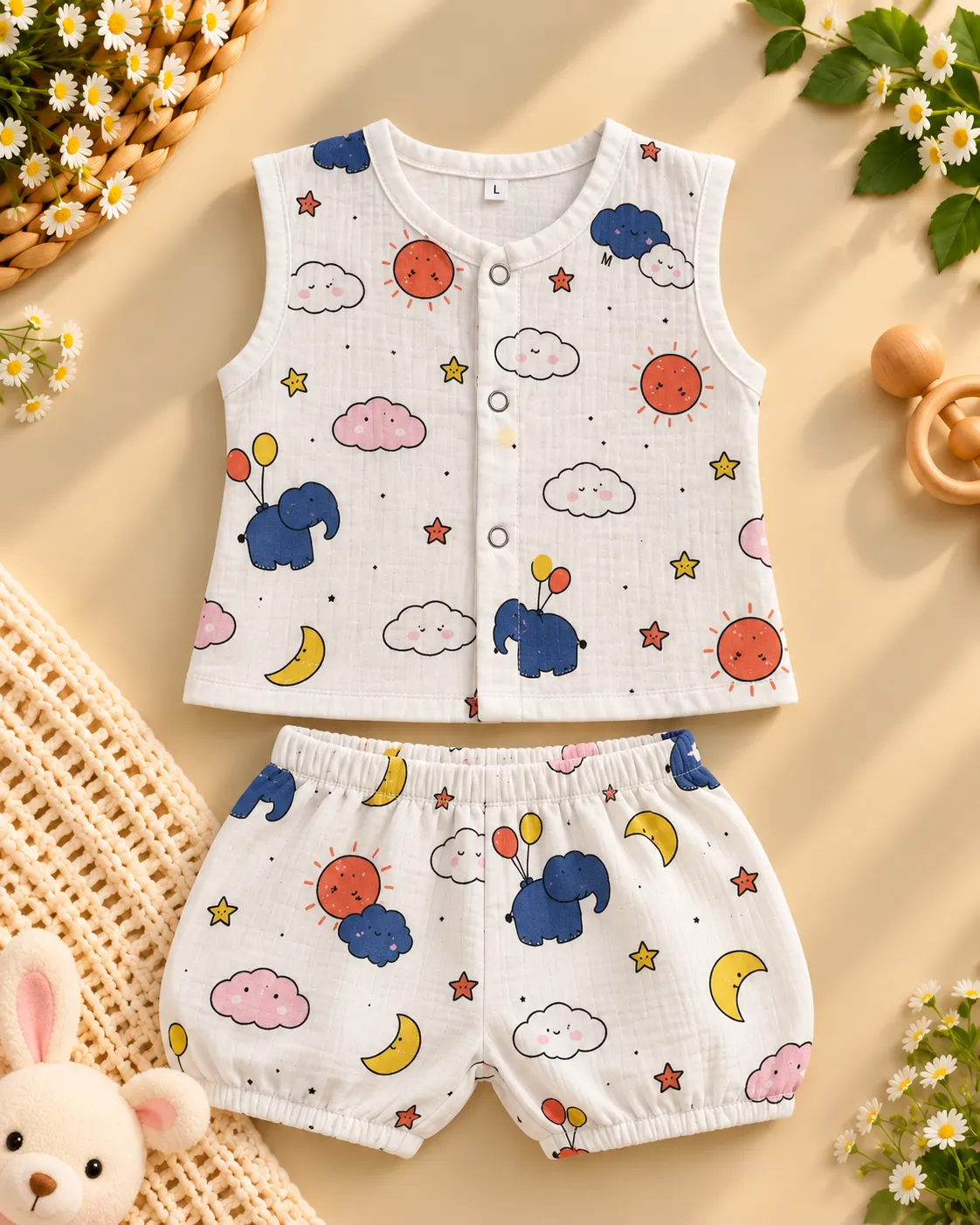 New Born Muslin Jablas With Shorts