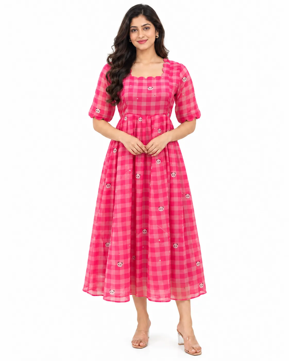Pink Checks Georgette Feeding Maxi (invisible zips)
