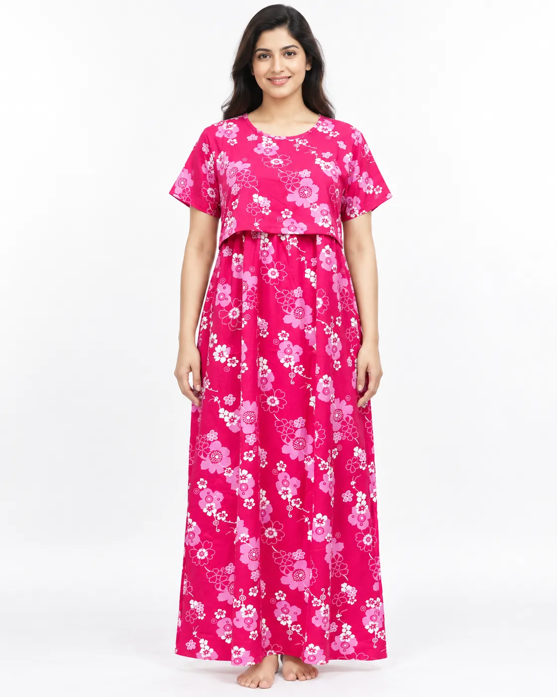 Pink floral Zipless Feeding Loungewear – Full Length 52 Inches