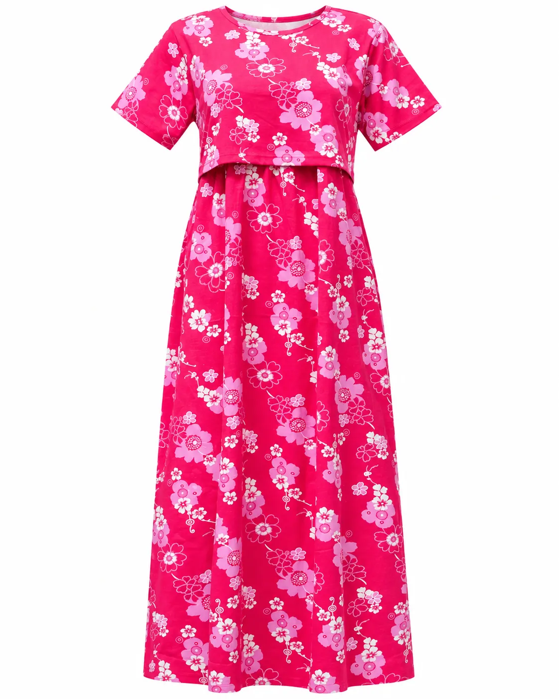 Pink floral Zipless Feeding Loungewear – Full Length 52 Inches
