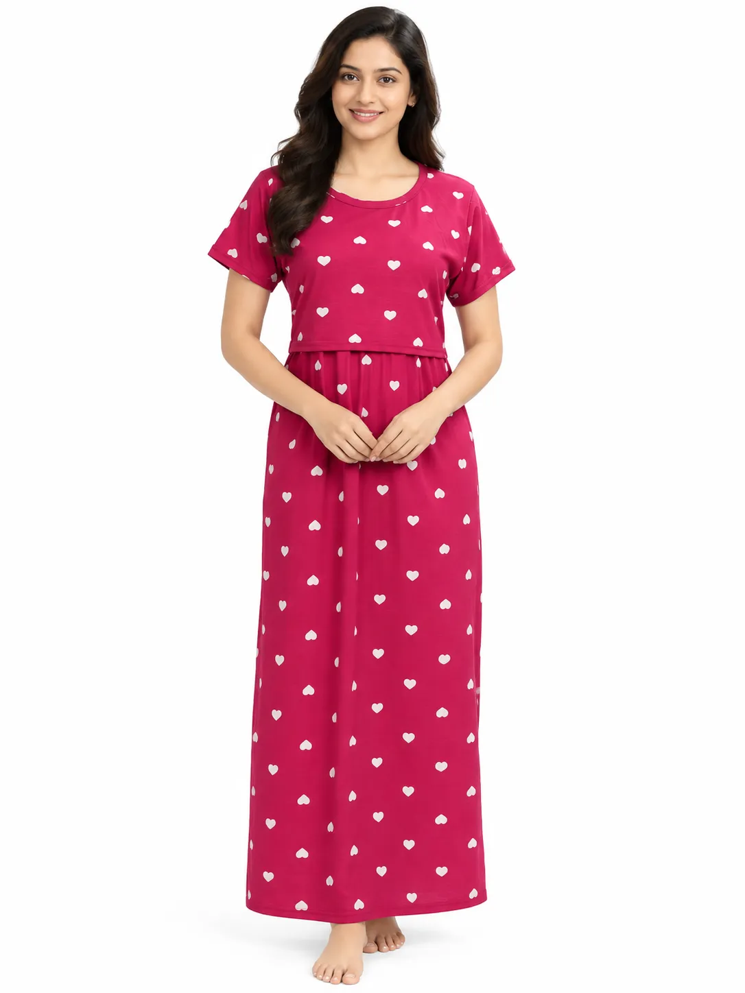 Pink Heart Zipless Feeding Loungewear – Full Length 51 Inches