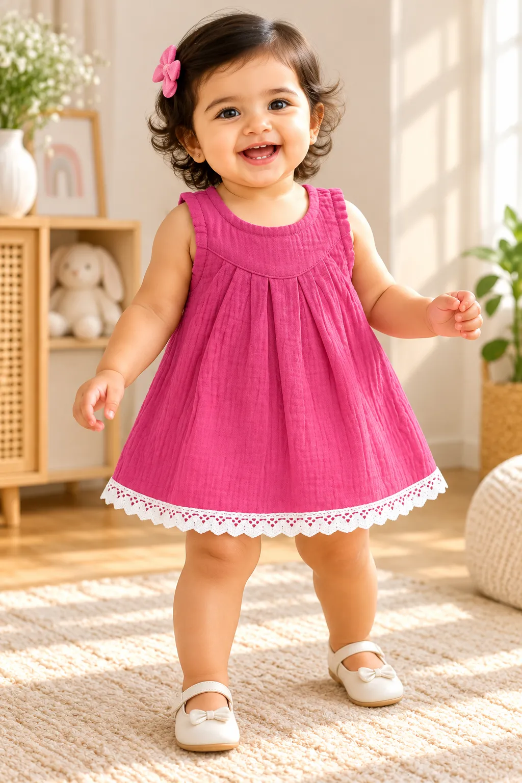 Pink Muslin Zip Frock
