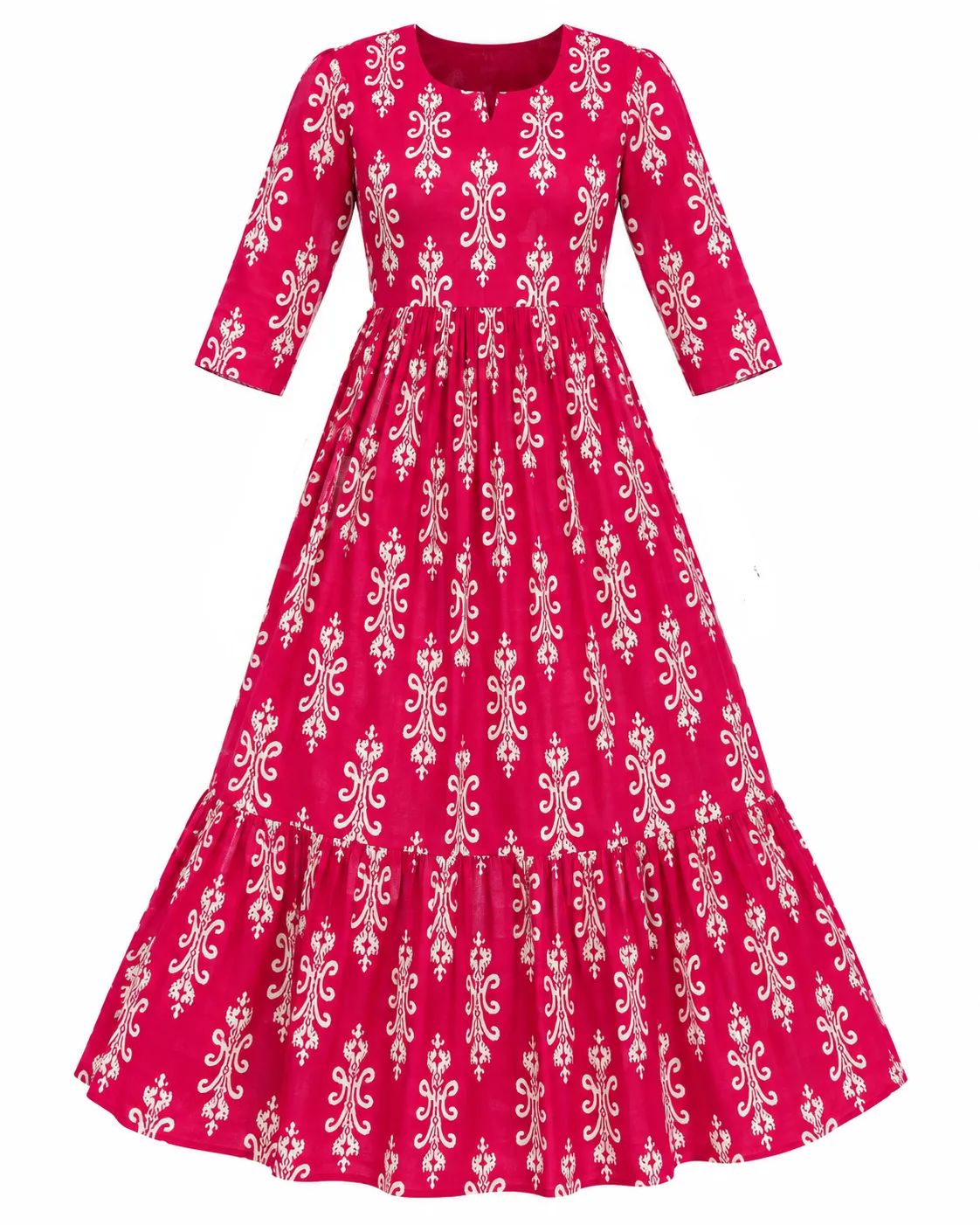 Pink Petal Maternity Maxi Full Length Jaipur Cotton 3/4th Sleeves