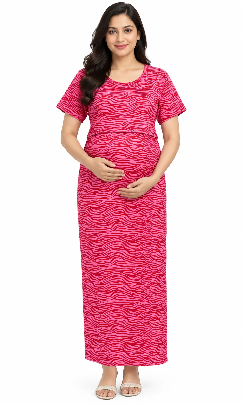 Pink Zebra Zipless Feeding Loungewear – Full Length 51 Inches