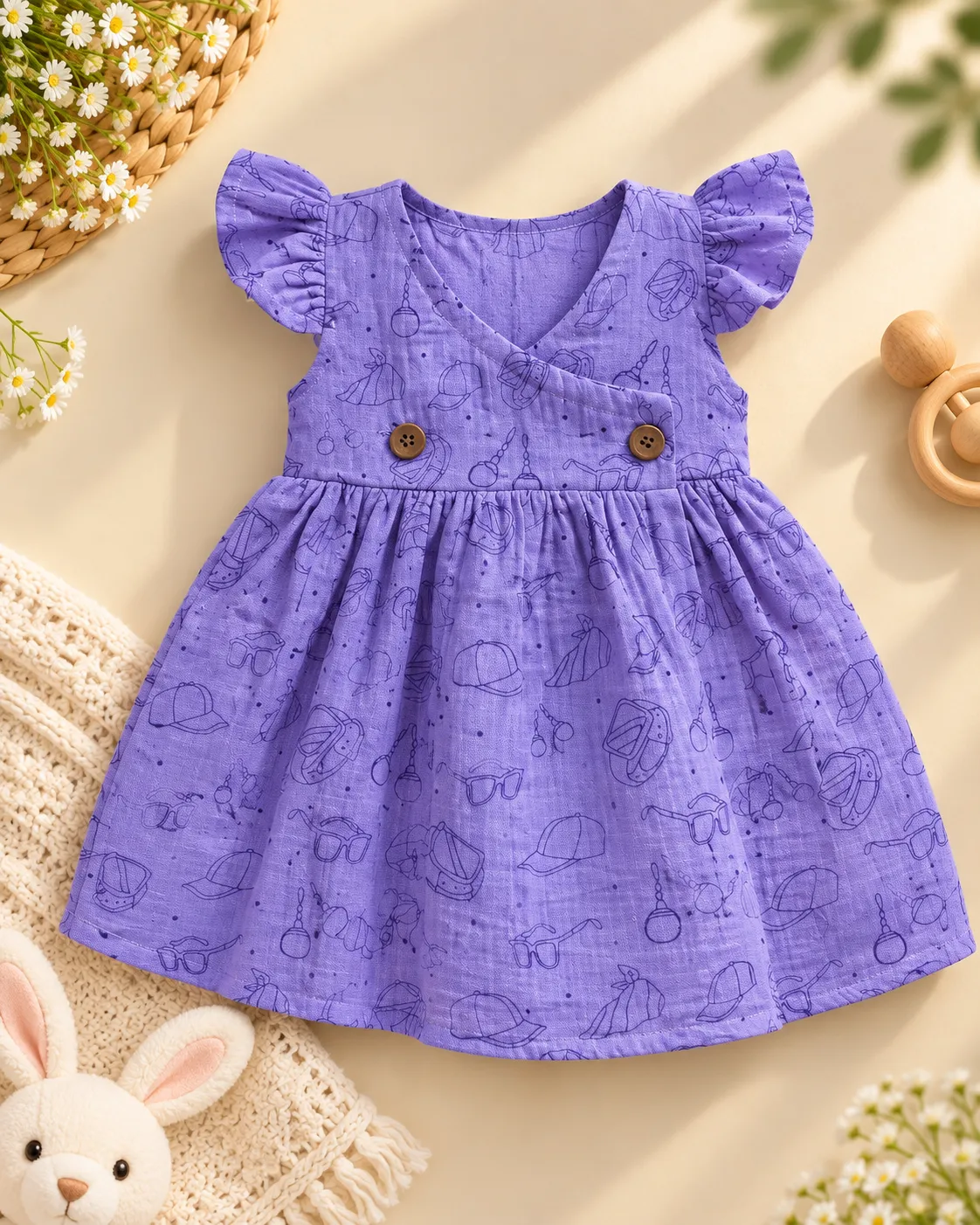Purple Muslin Cross Over Frock