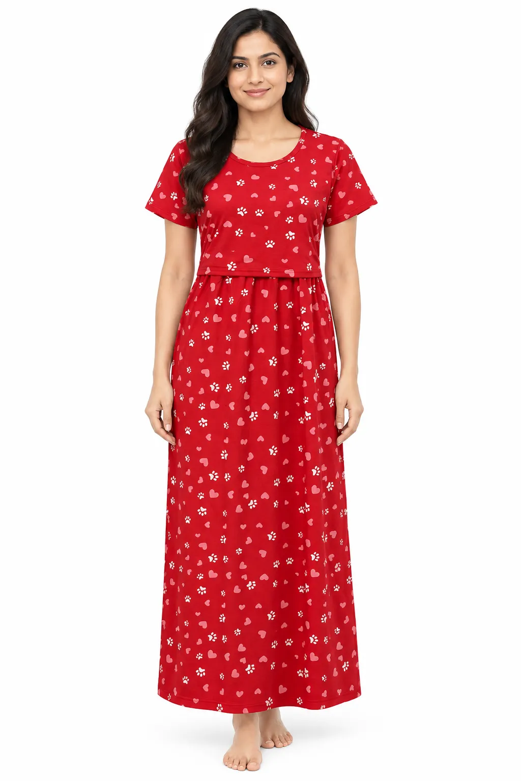 Red Palm Zipless Feeding Loungewear – Full Length 51 Inches