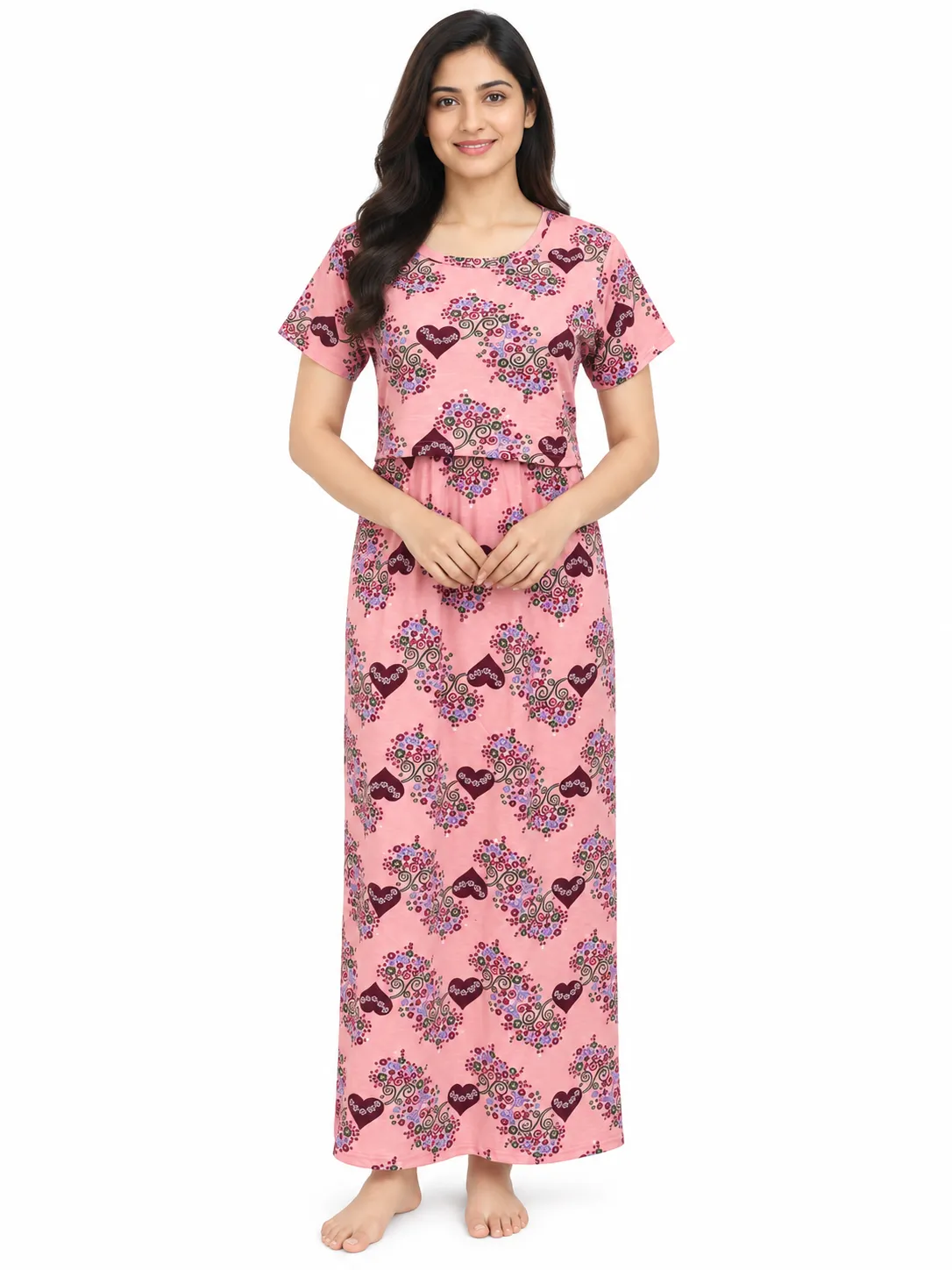 Rosy Heart Zipless Feeding Loungewear – Full Length 51 Inches