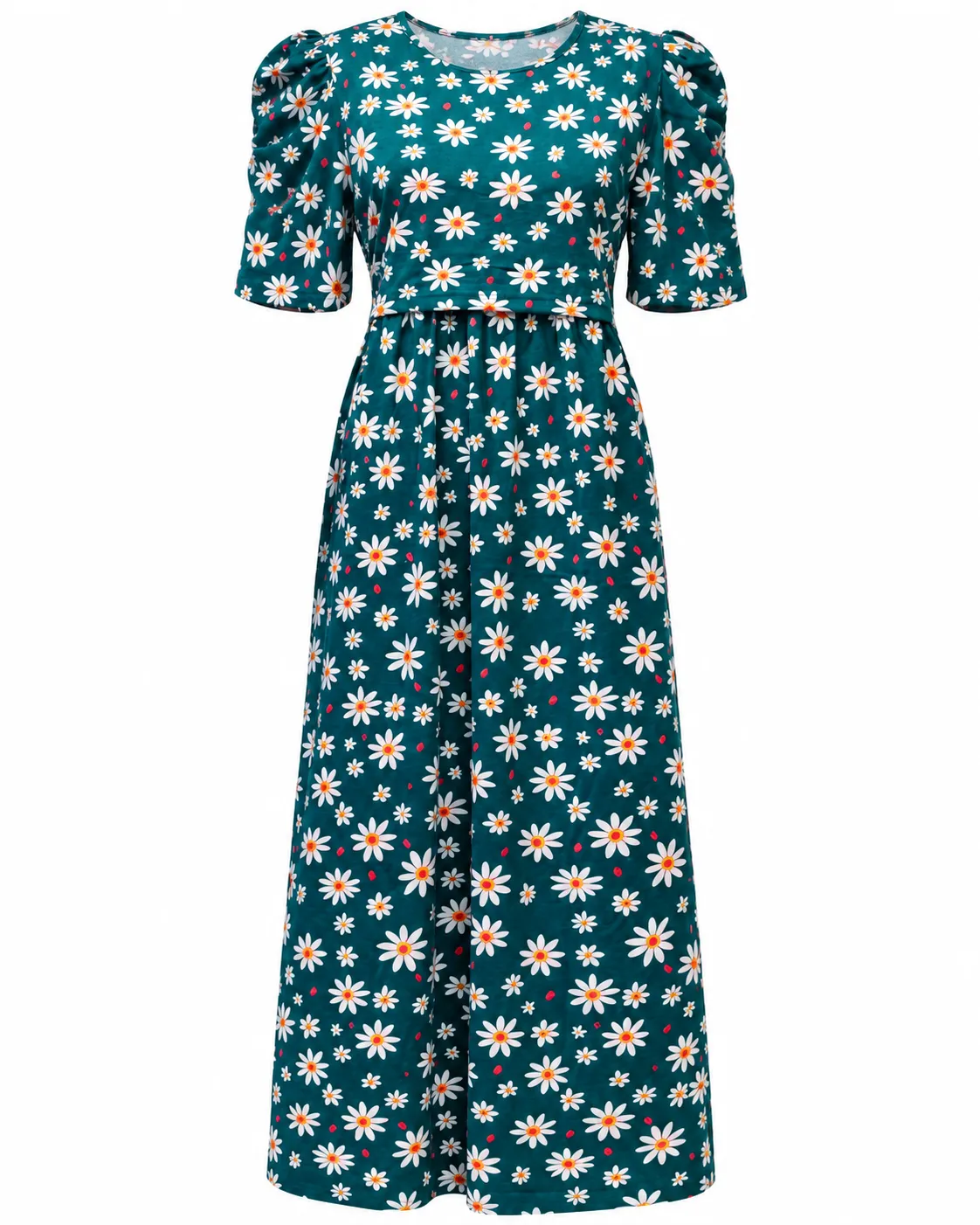 Royal Green Puff Sleeves Zipless Feeding Loungewear – Full Length 52 Inches