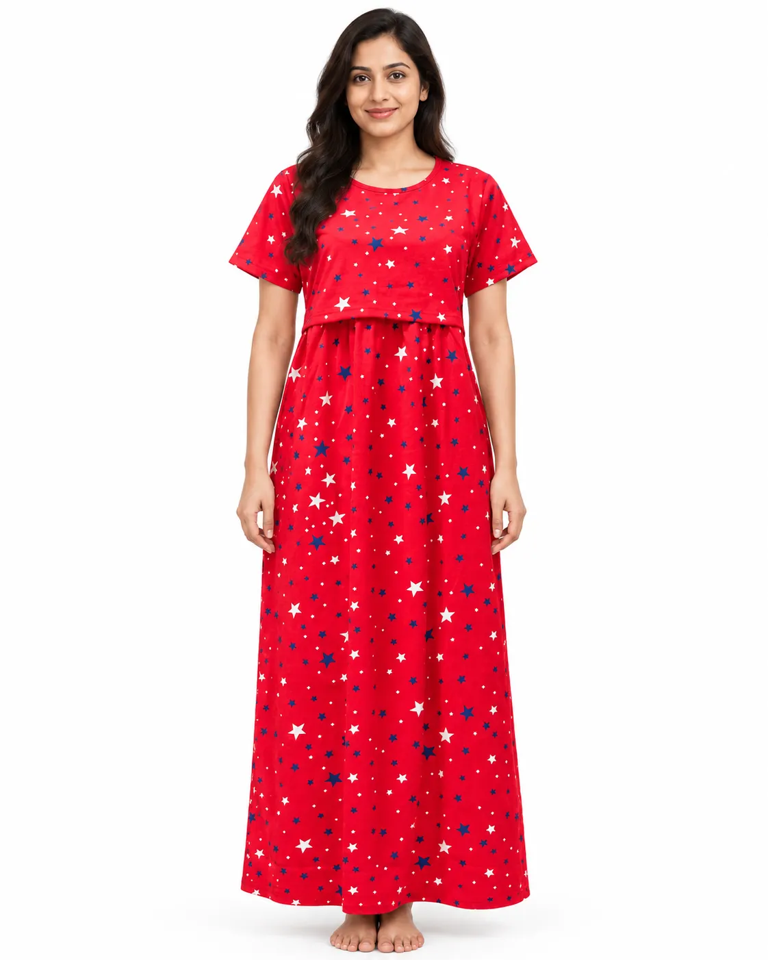 Shiny Red Zipless Feeding Loungewear – Full Length 52 Inches