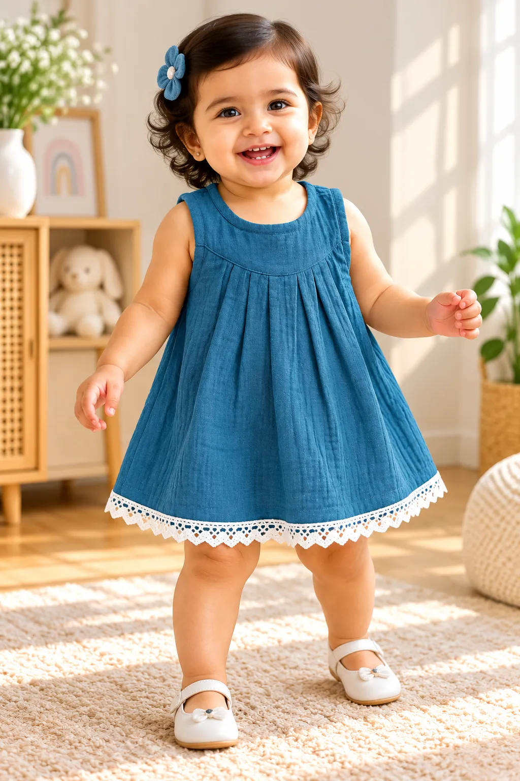 Teal Blue Muslin Zip Frock