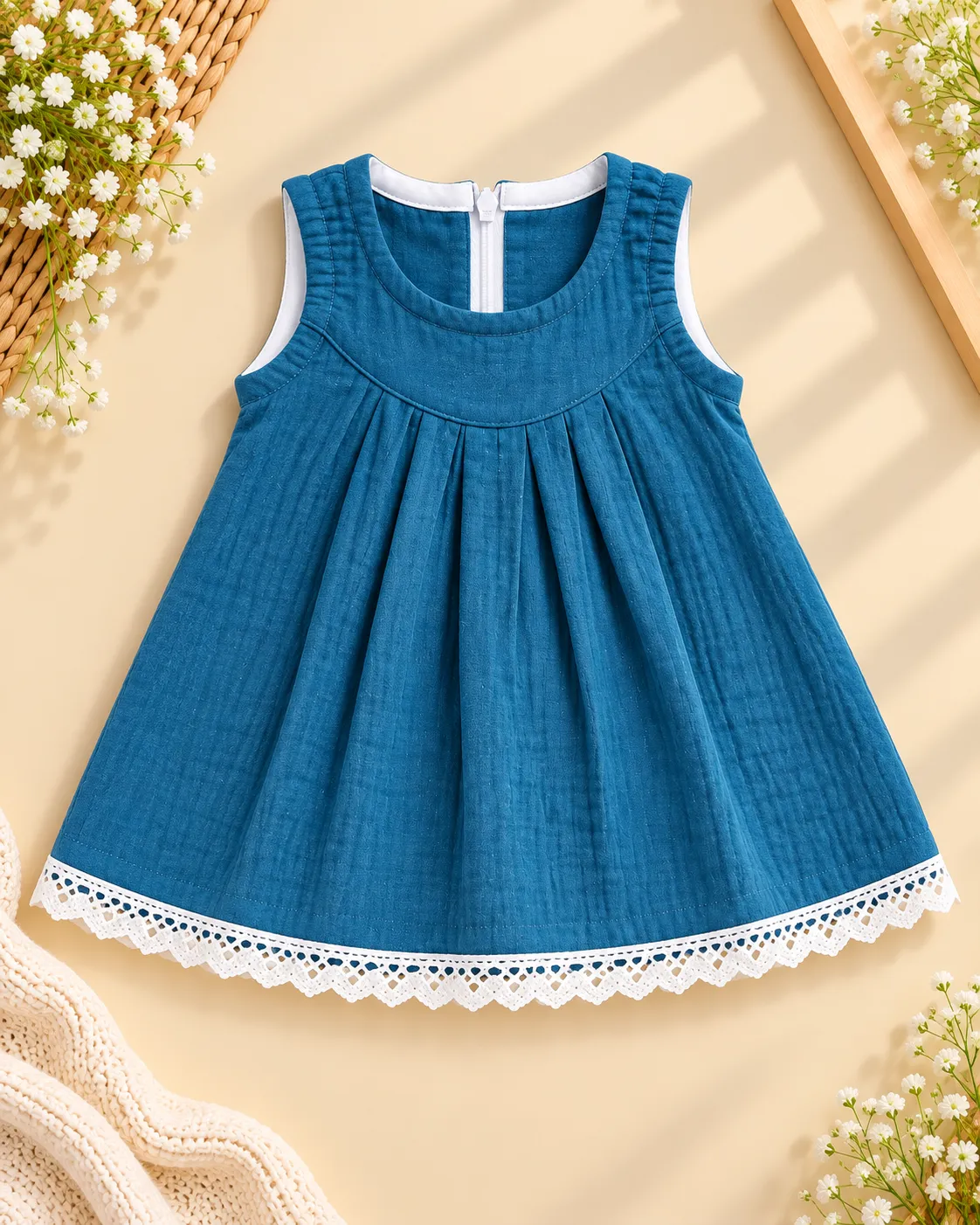 Teal Blue Muslin Zip Frock
