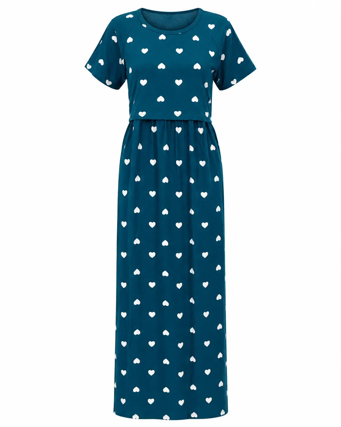 Teal Green Hearts Zipless Feeding Loungewear – Full Length 51 Inches