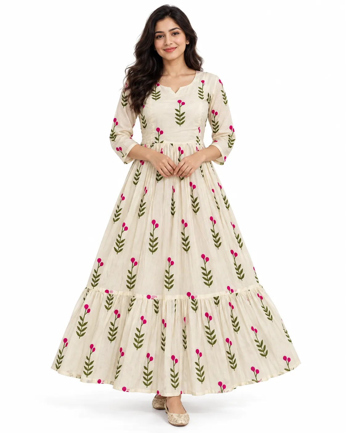 Trendy pink Blossom Maternity Maxi Full Length Jaipur Cotton 3/4th Sleeves