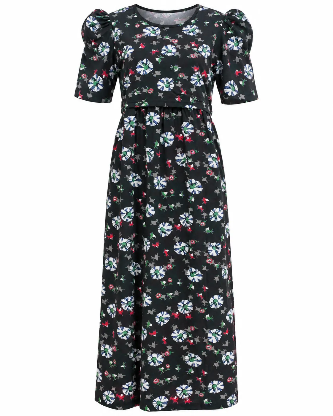 Vintage black Puff sleeves Zipless Feeding Loungewear – Full Length 52 Inches